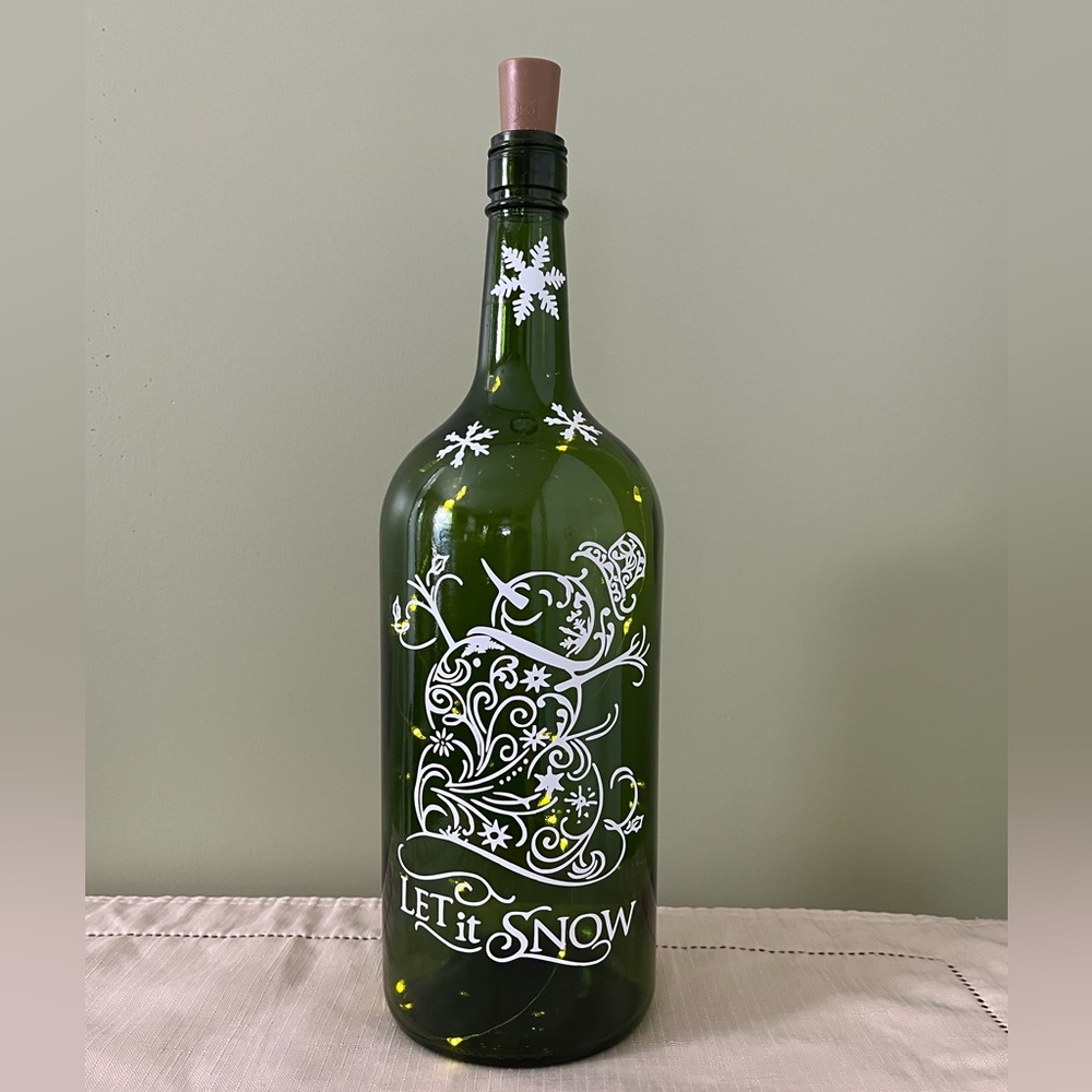Decorated Bottle, Wine Bottle, Let It Snow, Home Decor